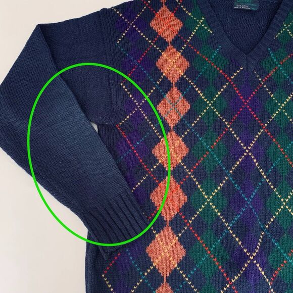 VTG Arrow Sweater 2XL Blue Pink Argyle Chunky Knit VNeck Grandpa Golf Preppy 90s - Picture 4 of 7